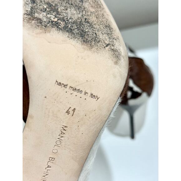 Manolo Blahnik Cow Hide Stilettos Heel Pointy Pumps Brown/White Women's EU 41 - Picture 7 of 8